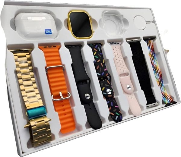 20 Ultra Max Suit: 10-in-1 Smart Watch Box with 2.3-Inch Large Screen, 7 Straps, and Airpods2